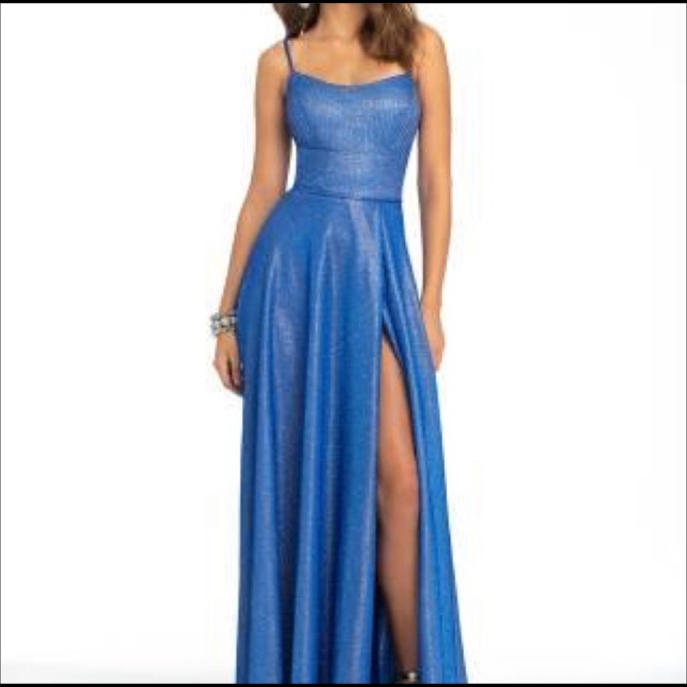Blue Metallic Sparkle Prom Dress